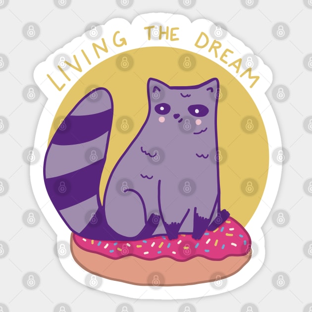 Raccoon on Donut Living the Dream Sticker by StephersMc